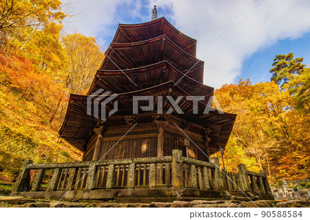 Autumn Shinshu Ueda Autumn Leaves Anrakuji National Treasure Octagonal Triple Pagoda Autumn Shinshu Ueda Autumn Leaves Anrakuji National Treasure Octagonal Triple Pagoda 90588584