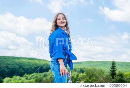 cheerful child wear casual denim apparel outdoor, childhood cheerful child wear casual denim apparel outdoor, childhood 90589004