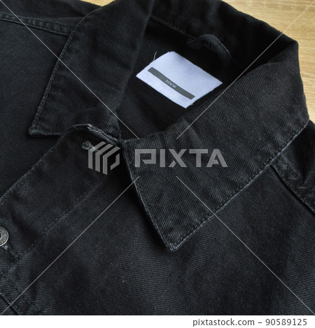 Black jeans denim coat jacket and empty blank sale tag Black jeans denim coat jacket and empty blank sale tag 90589125