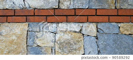Sturdy blue and gray cut stone brick wall, seamless lined up 90589292