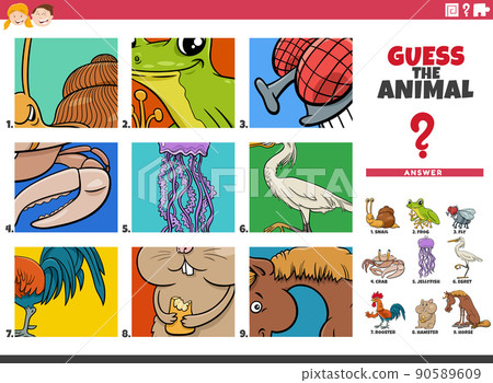 guess cartoon animal characters educational game for children 90589609
