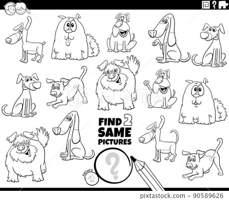 find two same dog characters task coloring book... - Stock Illustration ...