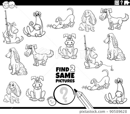 find two same dog characters task coloring book... - Stock Illustration ...