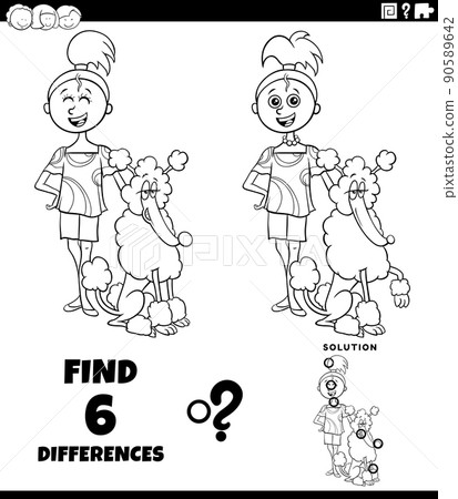 differences game with teen girl and her poodle dog coloring page differences game with teen girl and her poodle dog coloring page 90589642