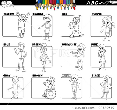 basic colors with children characters set coloring page basic colors with children characters set coloring page 90589649