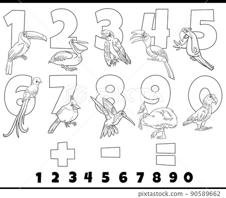 educational numbers set with cartoon birds coloring page educational numbers set with cartoon birds coloring page 90589662