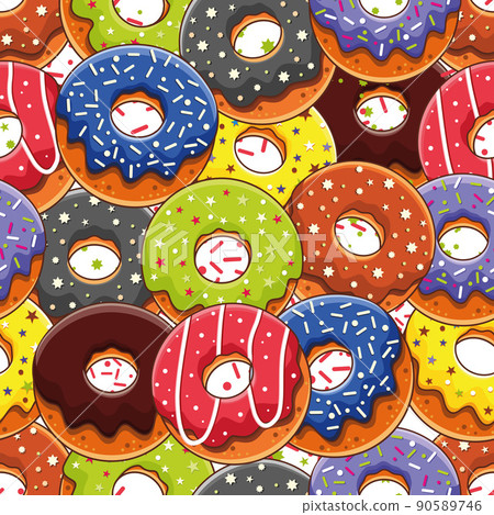 Donuts colored glaze Seamless pattern - Stock Illustration [90589746 ...