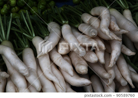 Muddy vegetables and fruits of mountain people lined up in the morning market in Chiang Mai, Thailand Muddy vegetables and fruits of mountain people lined up in the morning market in Chiang Mai, Thailand 90589760