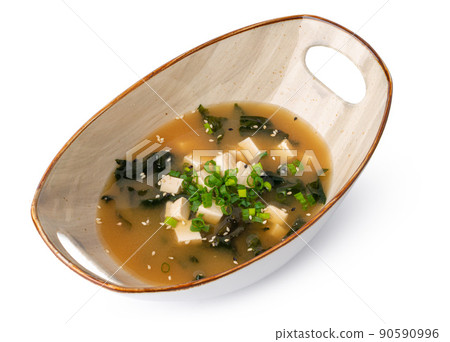 Japanese miso soup in bowl isolated on white Japanese miso soup in bowl isolated on white 90590996