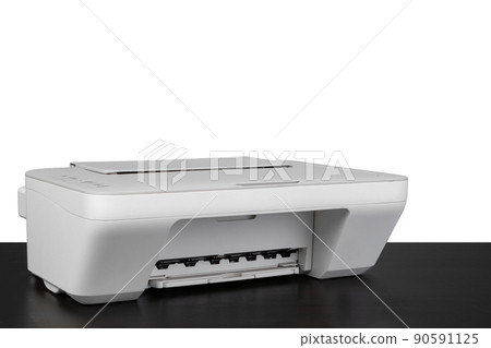 Laser home printer on table against white backgorund 90591125