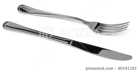 Silver fork and knife isolated on white background Silver fork and knife isolated on white background 90591165
