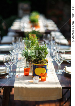 Table set for wedding or another catered event dinner Table set for wedding or another catered event dinner 90591343