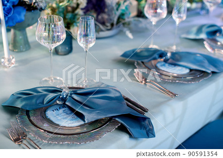 Table set for wedding or another catered event dinner Table set for wedding or another catered event dinner 90591354
