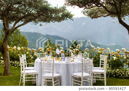 Table set for wedding or another catered event dinner Table set for wedding or another catered event dinner 90591427