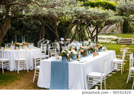 Table set for wedding or another catered event dinner 90591429