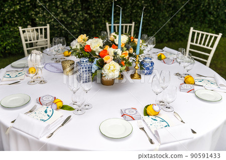 Table set for wedding or another catered event dinner Table set for wedding or another catered event dinner 90591433