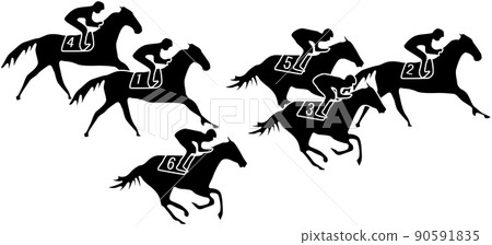 Silhouette of competing horse races 90591835