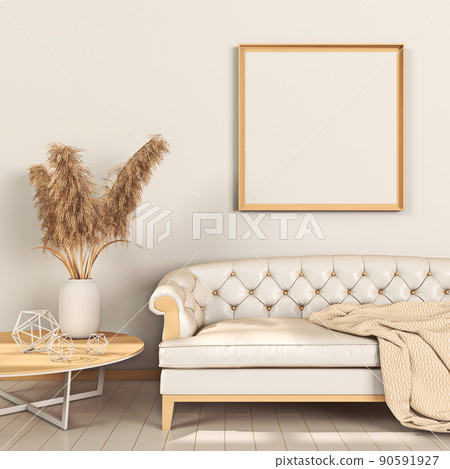 Mock up poster frames with dried plants and sofa Mock up poster frames with dried plants and sofa 90591927
