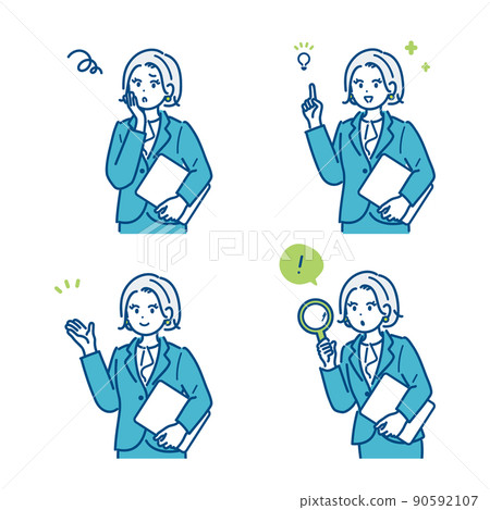 Image illustration set of business woman holding a tablet Image illustration set of business woman holding a tablet 90592107