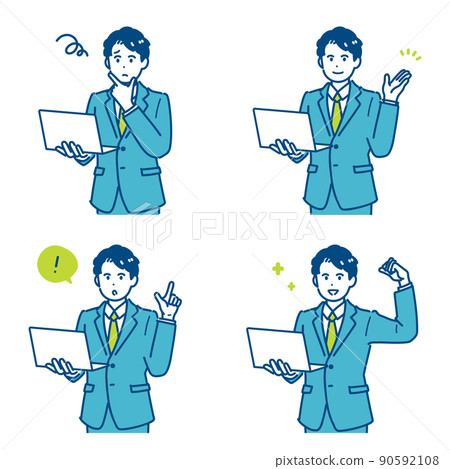 Image illustration set of a businessman with a laptop 90592108