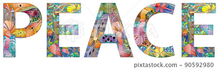 Word PEACE. Vector zentangle object for decoration - Stock Illustration ...