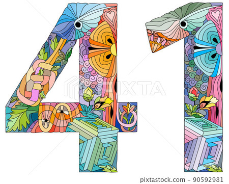 41 number vintage font. Engraving design. Vector illustration. 41 number vintage font. Engraving design. Vector illustration. 90592981