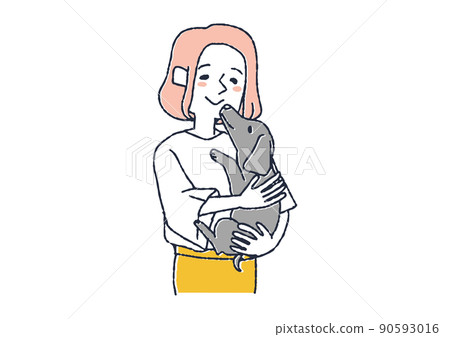 一個喜歡寵物迷你臘腸犬的女人,一個可笑的手寫人物矢量,一個溫暖的線條畫 一個喜歡寵物迷你臘腸犬的女人,一個可笑的手寫人物矢量,一個溫暖的線條畫 90593016