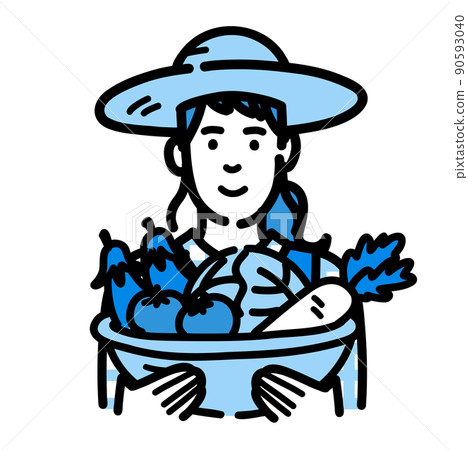 A farmer woman wearing a straw cap holding a... - Stock Illustration ...