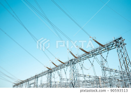 Substation skeleton, high-voltage line and blue sky b-2 light color Substation skeleton, high-voltage line and blue sky b-2 light color 90593513