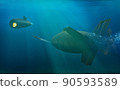 3D rendering submarine firing torpedoes to enemy submarine 90593589