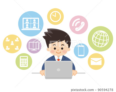 商務形象遠程工作在線商務圖標 商務形象遠程工作在線商務圖標 90594278