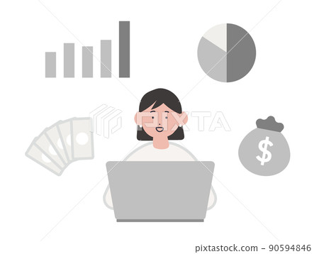 從在線副業中賺錢的女人的插圖 90594846