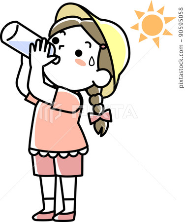 女孩喝水預防中暑 女孩喝水預防中暑 90595058