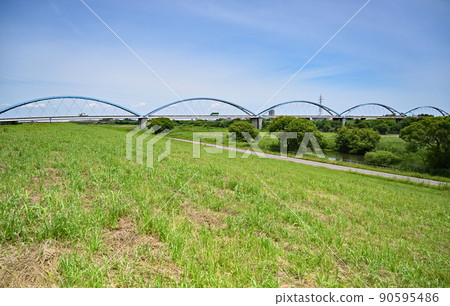 Watarase River embankment Shinmikuni Bridge Watarase River embankment Shinmikuni Bridge 90595486