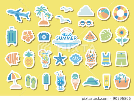 Summer travel illustration set / Summer sea travel sticker style Summer travel illustration set / Summer sea travel sticker style 90596866
