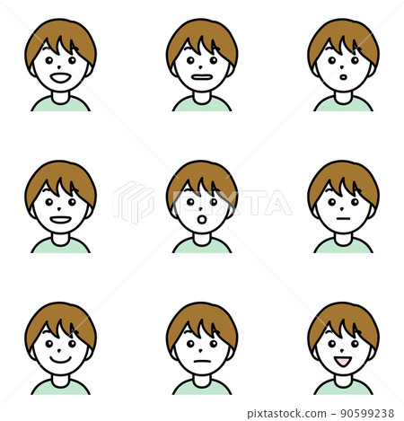 一組具有各種嘴形的女性插圖集，例如“A、I、U、E、O、N”（白色背景、矢量、剪報） 90599238