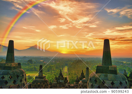Beautiful dawn of Borobudur ruins 90599243