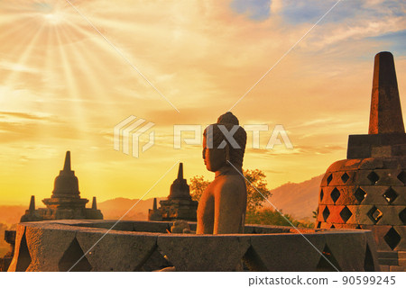 Beautiful dawn of Borobudur ruins 90599245