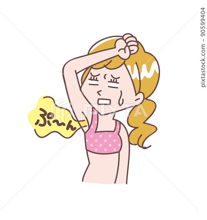 A woman who is troubled by the smell of armpits 90599404
