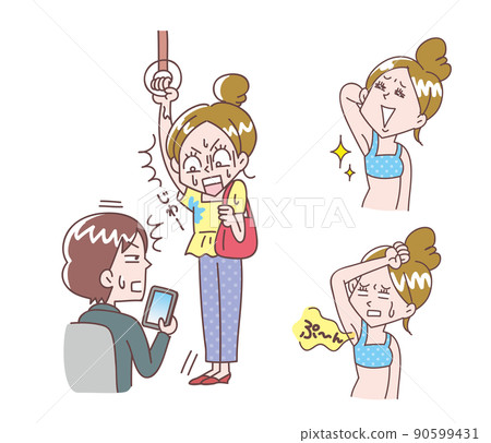 Summer armpit trouble set illustration Summer armpit trouble set illustration 90599431