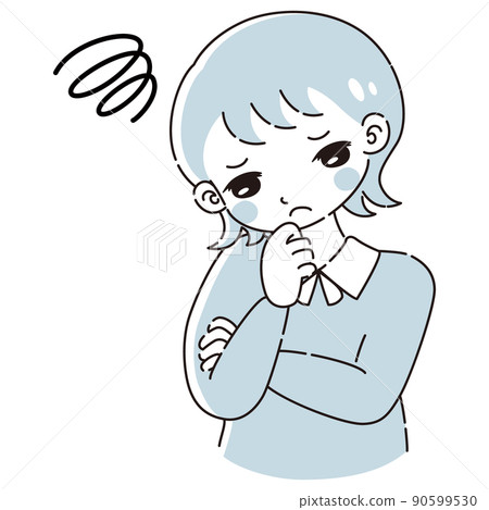 一個女人擔心她的雙臂交叉的插圖 一個女人擔心她的雙臂交叉的插圖 90599530