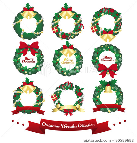 Christmas wreath illustration set. Vector illustration on white background. Christmas wreath illustration set. Vector illustration on white background. 90599698