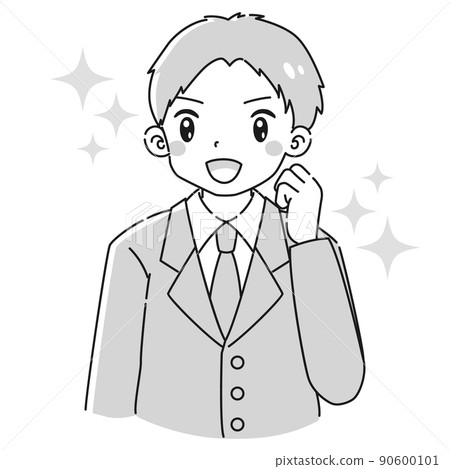 一個穿著西裝的男人做膽量姿勢的插圖(黑白) 一個穿著西裝的男人做膽量姿勢的插圖(黑白) 90600101