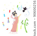 織姬在七夕之夜放出喜鵲的插圖[矢量] [設置插圖] 90600256