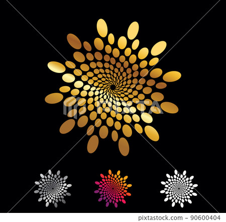 Golden circle and spiral dots vector sign 90600404