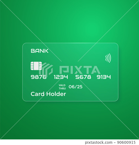 Transparent credit card in glass morphism style. Place for your texts and images. Vector illustration. Transparent credit card in glass morphism style. Place for your texts and images. Vector illustration. 90600915