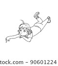 Energetic and cute ninja-style fairy, girl without color 90601224