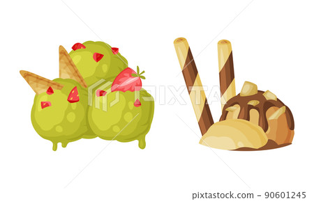 Chocolate and Pistachio Cream Ball as Ice Cream Top Vector Set 90601245