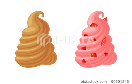 Fruit and Chocolate Whipped Cream Swirl as Ice Cream Top Vector Set Fruit and Chocolate Whipped Cream Swirl as Ice Cream Top Vector Set 90601246