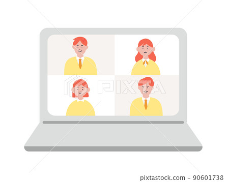 Illustration of a business person having an online meeting on a personal computer Illustration of a business person having an online meeting on a personal computer 90601738